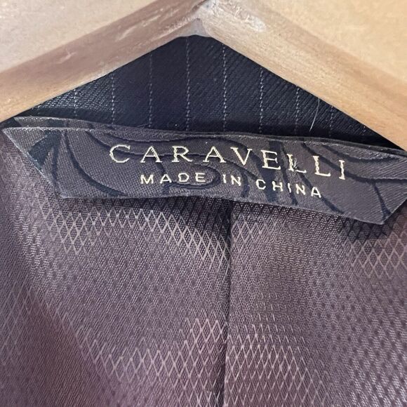 Caravelli 2-Pc Men's Suit Black Pin Superior 150s Blazer 44R Pants 38x44 FLAWS - Picture 4 of 16